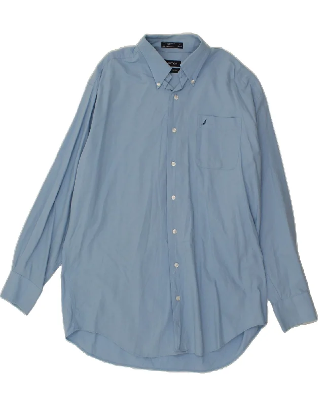 NAUTICA Mens Vintage Oxford Shirt Size 17 XL Blue Cotton Print Jacquard Patchwork