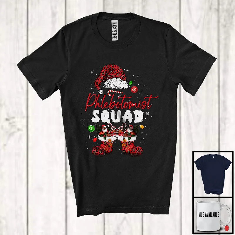 Phlebotomist Squad; Cheerful Christmas Leopard Santa Costume Snowing; Women Jobs Group T-Shirt Rayon Velvet Corduroy