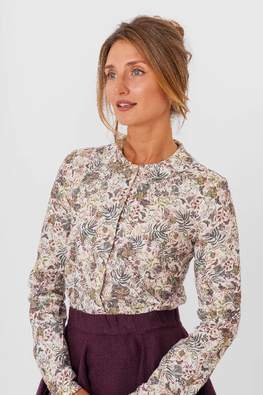 Classic Shirt, Long Sleeve, Autumn Meadow Embroidered Appliqued Beaded