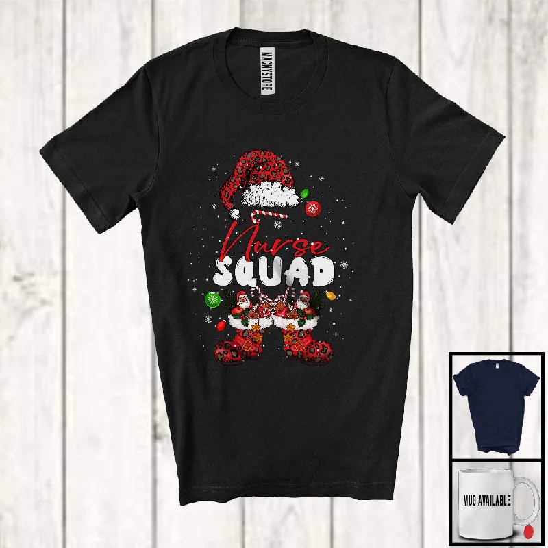 Nurse Squad; Cheerful Christmas Leopard Santa Costume Snowing; Women Jobs Group T-Shirt Modern Contemporary Chic