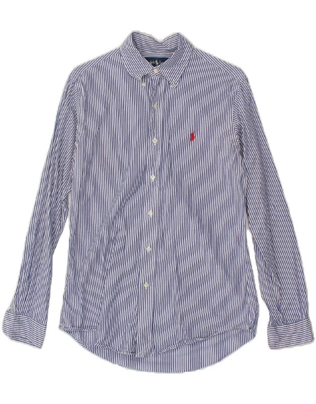 RALPH LAUREN Mens Custom Fit Shirt Small Blue Pinstripe Cotton Lace Blend Ribbed Blend Corduroy Blend