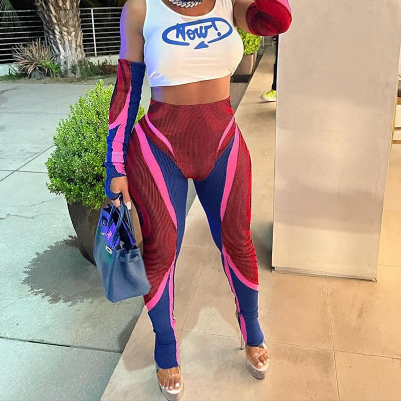 Kliou K22MP121 Autumn New Sleeve High Waist Casual Leggings Digital Print Jogging Women's Pants Patchwork Trousers For Ladies Stylish Lightweight Leggings