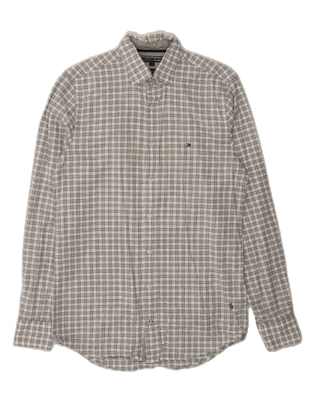 TOMMY HILFIGER Mens Slim Fit Shirt Small Grey Check Cotton Fitted T-Shirt Seamless Stretchy