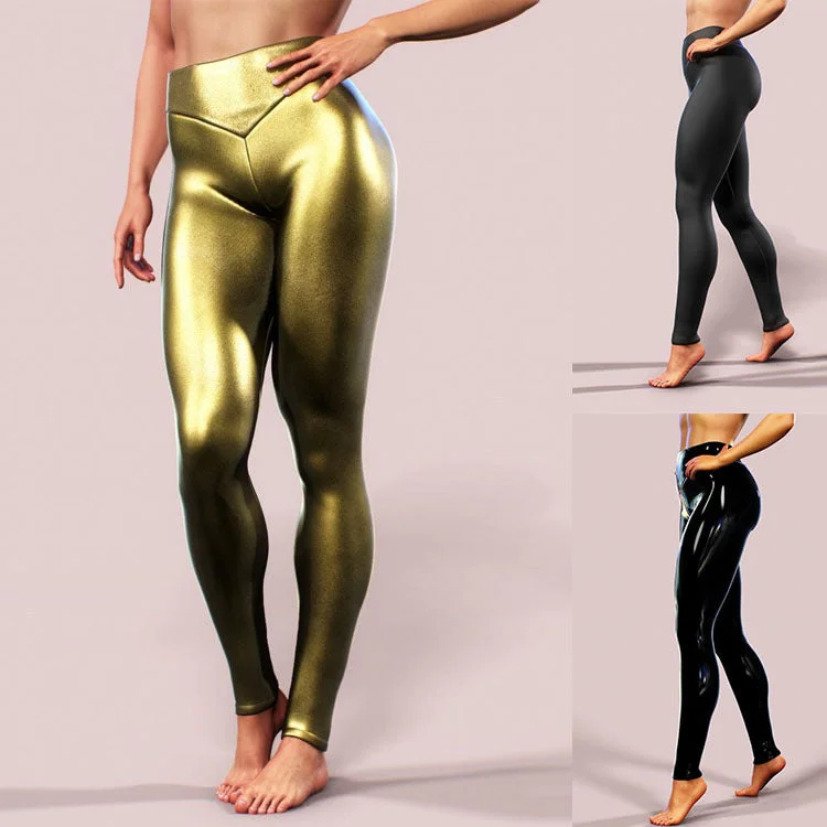 PDEP 2022 sexy metallic women shining gym sport leggings high waist tight girls sexy butt lifting leggin pants Fashionable Printed Leggings