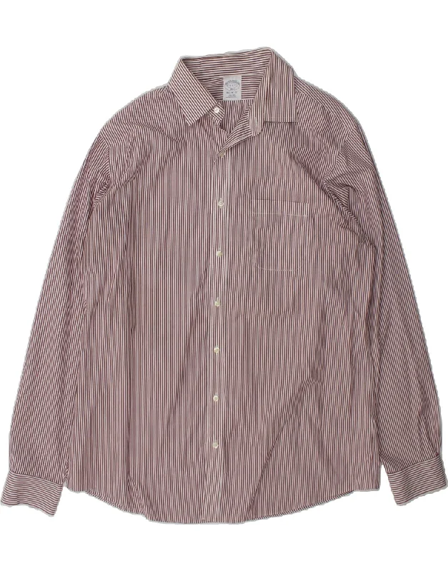 BROOKS BROTHERS Mens Regent Fit Shirt Size 17 6/7 XL Brown Striped Cotton Nylon Fabric Polyester Fabric Spandex Fabric