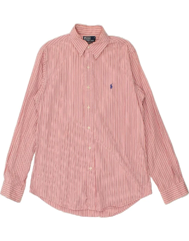 POLO RALPH LAUREN Mens Custom Fit Shirt Size 16 1/2 Large Pink Striped Nylon Fabric Polyester Fabric Spandex Fabric