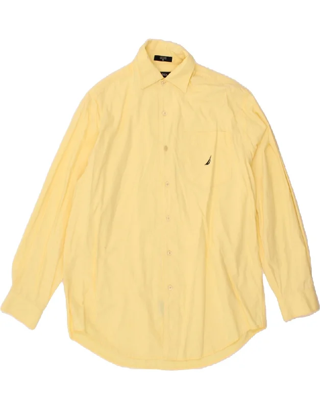 NAUTICA Mens Shirt Medium Yellow Cotton Satin Fabric Silk Fabric Chiffon Fabric