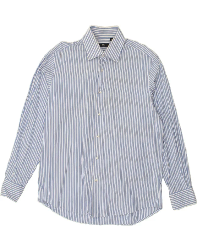 HUGO BOSS Mens Shirt Size 43 17 XL Blue Pinstripe Cotton Casual Formal Business