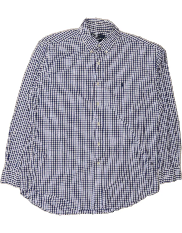 POLO RALPH LAUREN Mens Blake Shirt Large Blue Gingham Cotton Oversized T-Shirt Spandex breathable