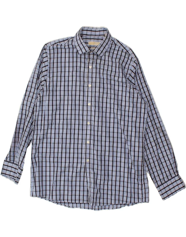 MICHAEL KORS Mens Shirt Size 17 XL Blue Check Lace Blend Ribbed Blend Corduroy Blend