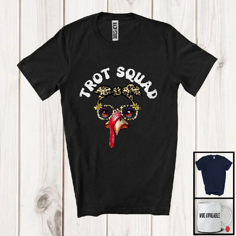 Trot Squad; Humorous Thanksgiving Face Headband Leopard Turkey Runner; Women Family T-Shirt Spandex Blend Rayon Blend Denim Blend