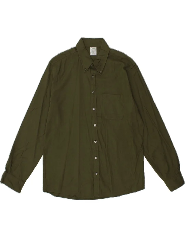 BROOKS BROTHERS Mens Milano Shirt Large Green Cotton Elasticated Padded Insulated