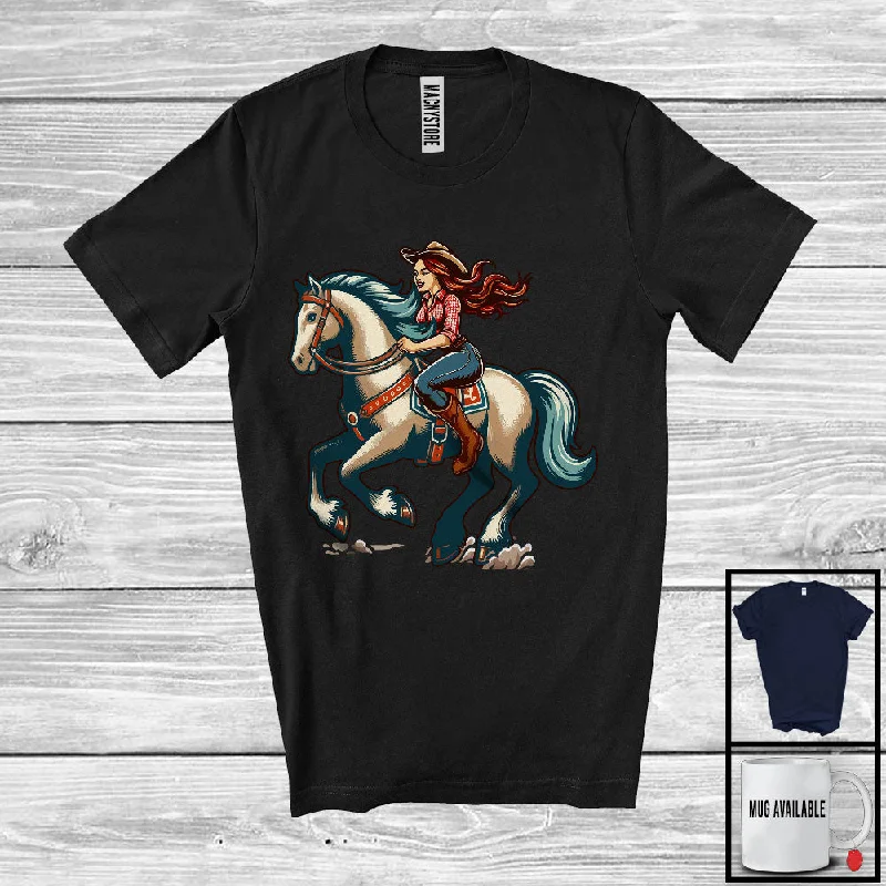 Vintage Girl Women Riding Horse; Humorous Farm Horse Farmer; Family Group T-Shirt Rayon Fabric Velvet Fabric Corduroy Fabric
