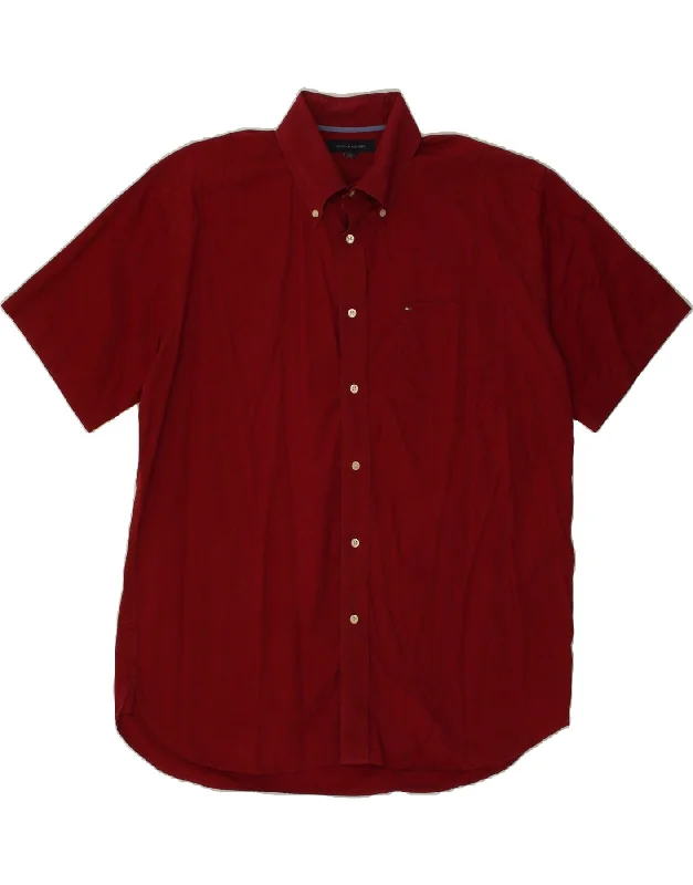 TOMMY HILFIGER Mens Shirt Large Red Cotton Welt Pockets Slit Pockets Flap Pockets