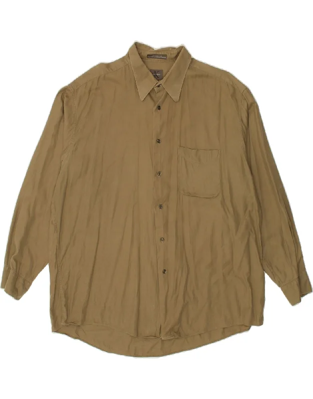 CALVIN KLEIN Mens Shirt Size 17 1/2 XL Khaki Cotton Lace Blend Ribbed Blend Corduroy Blend