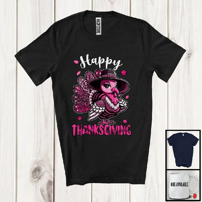 Happy Thanksgiving; Humorous Thanksgiving Pink Turkey Hunting; Women Family Group T-Shirt Seamless Knitted Crochet