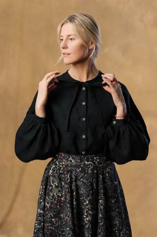Clementine Shirt, Long Sleeve Solid Print Embellished