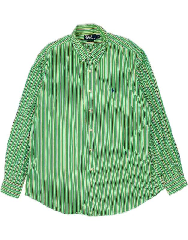 POLO RALPH LAUREN Mens Custom Fit Shirt 2XL Green Striped Cotton Oversized T-Shirt Spandex breathable