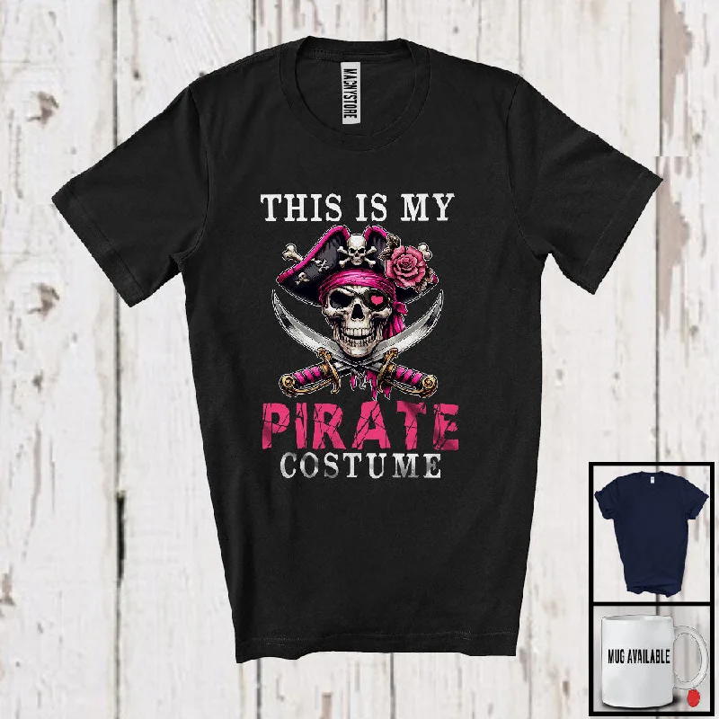 This Is My Pirate Costume; Humorous Halloween Skull Pirate Lover; Women Costume Family T-Shirt Real Fur Shearling Chenille