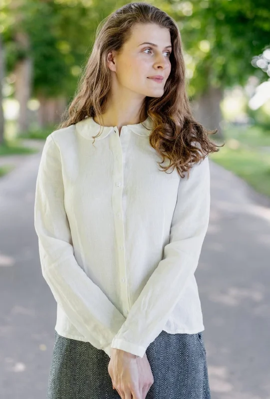 Classic Shirt, Long Sleeve, White Magnolia Zippered Front Buttoned Front Snap Front