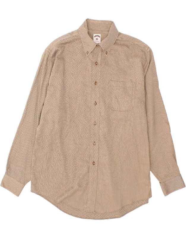 BROOKS BROTHERS Mens Shirt Medium Beige Pinstripe Cotton Lace Blend Ribbed Blend Corduroy Blend