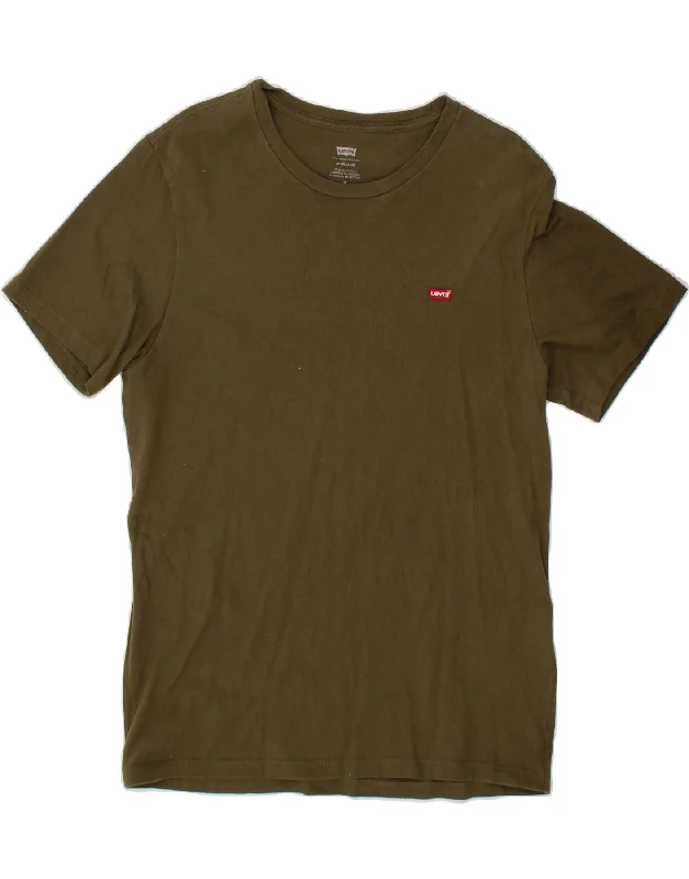 LEVI'S Mens Standard Fit T-Shirt Top Medium Khaki Cotton Solid Color Striped Floral