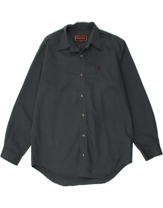 MARLBORO CLASSICS Mens Shirt Medium Black Cotton Anti-Pilling Machine Wash Handmade