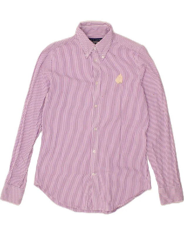 RALPH LAUREN Womens Slim Fit Shirt US 10 Large Purple Pinstripe Cotton Casual Formal Business