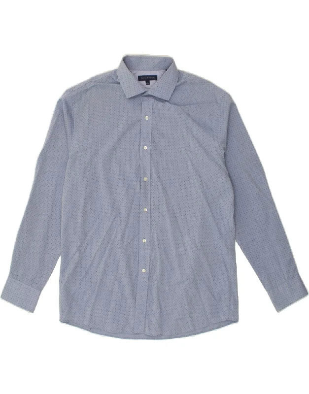 TOMMY HILFIGER Mens Shirt Size 17 XL Blue Polka Dot Cotton Spandex Blend Rayon Blend Denim Blend