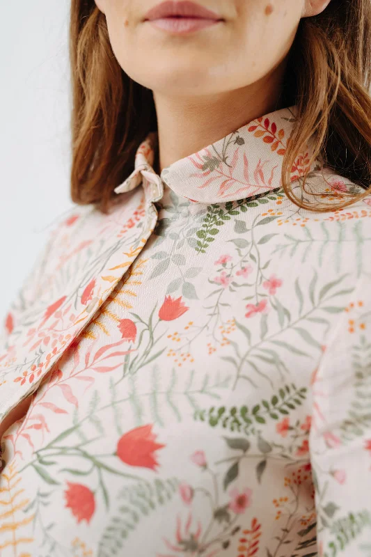 Fitted Sophie Shirt, Long Sleeve, Whimsical Garden Zippered Buttoned Snapped