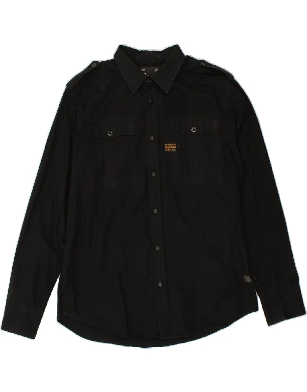 G-STAR Mens Shirt 2XL Black Cotton V-Neck T-Shirt Long Sleeve Cotton