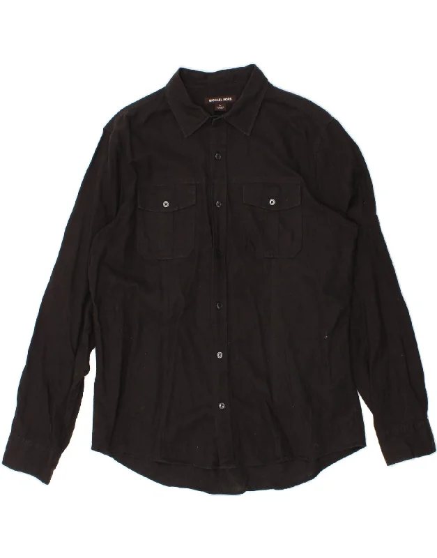 MICHAEL KORS Mens Shirt Large Black Linen Chenille Blend Fleece Blend Nylon Blend