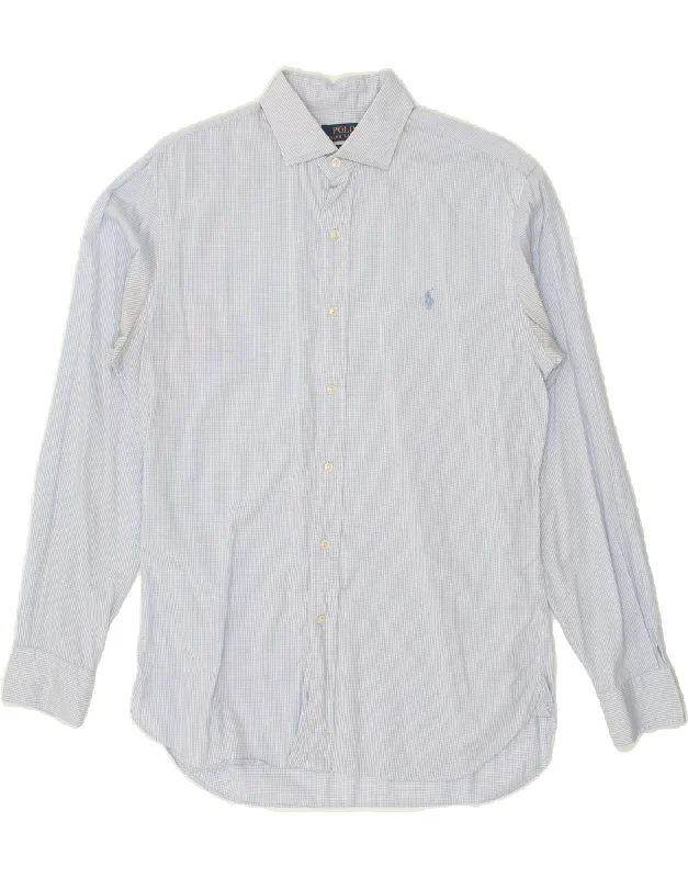 POLO RALPH LAUREN Mens Slim Fit Shirt Size 15 1/2 39 Medium Blue Check Print Jacquard Patchwork