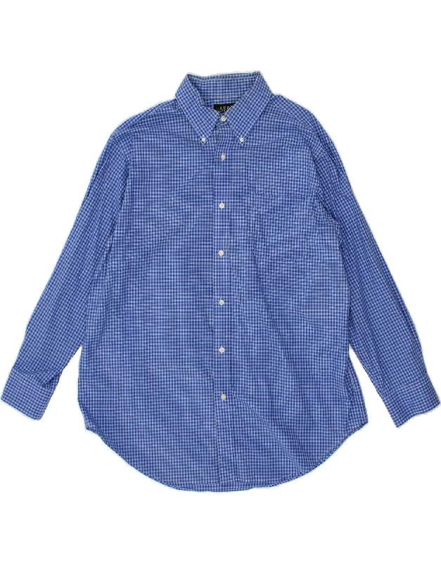 RALPH LAUREN Mens NON - IRON Shirt Size 17 XL Blue Check Cotton Sequined Glittery Shiny RALPH LAUREN Mens NON - IRON Shirt Size 17 XL Blue Check Cotton Sequined Glittery Shiny