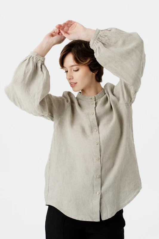 Amber Shirt, Long Sleeve, Natural Linen Rayon Velvet Corduroy