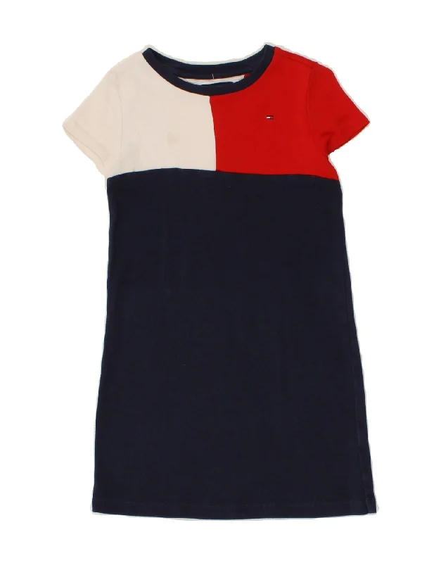 TOMMY HILFIGER Girls T-Shirt Dress 5-6 Years Navy Blue Colourblock Print Jacquard Patchwork TOMMY HILFIGER Girls T-Shirt Dress 5-6 Years Navy Blue Colourblock Print Jacquard Patchwork