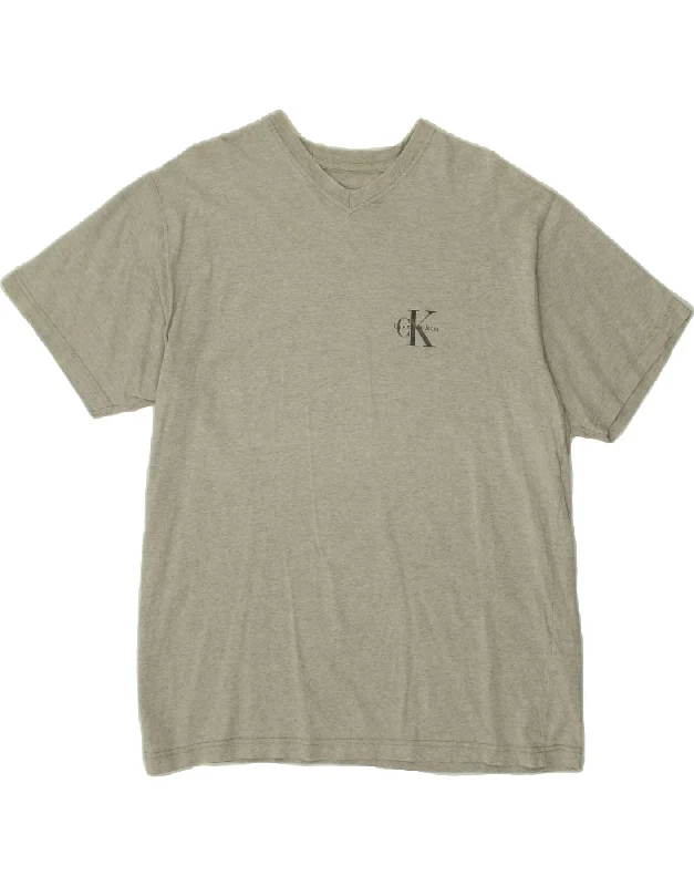 CALVIN KLEIN Mens T-Shirt Top XL Grey Cotton Nylon Fabric Polyester Fabric Spandex Fabric