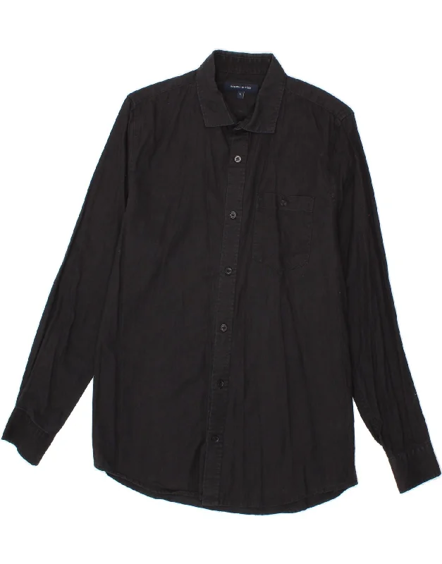 TOMMY HILFIGER Mens Shirt Large Black Front Pockets Side Pockets Patch Pockets