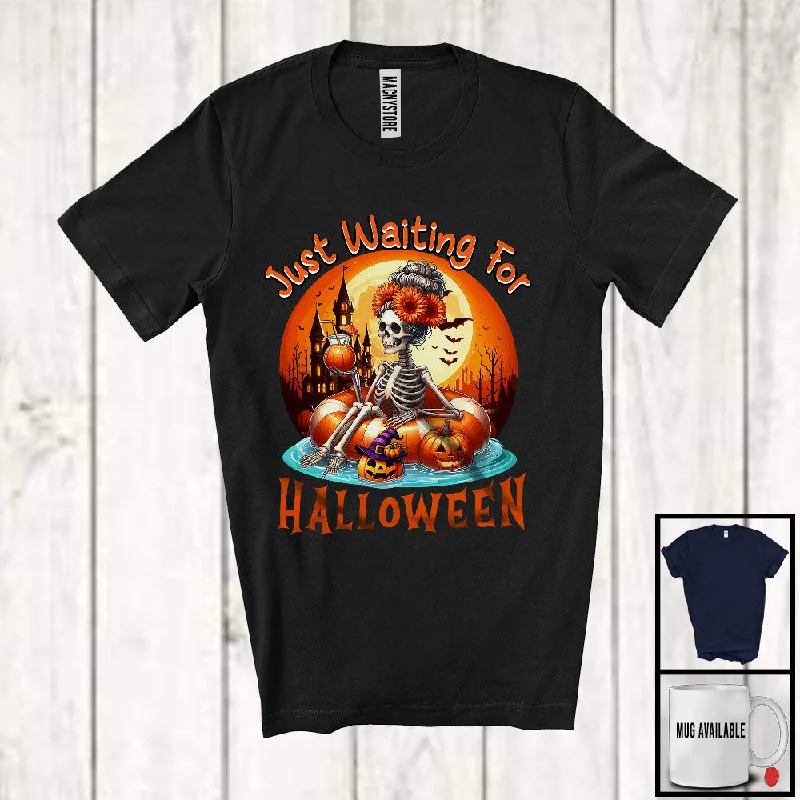 Just Waiting For Halloween; Scary Halloween Pumpkin Women Skeleton Moon; Family T-Shirt Cozy Warm Stylish