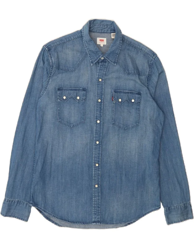 LEVI'S Mens Denim Shirt Large Blue Cotton Anti-Pilling Machine Wash Handmade