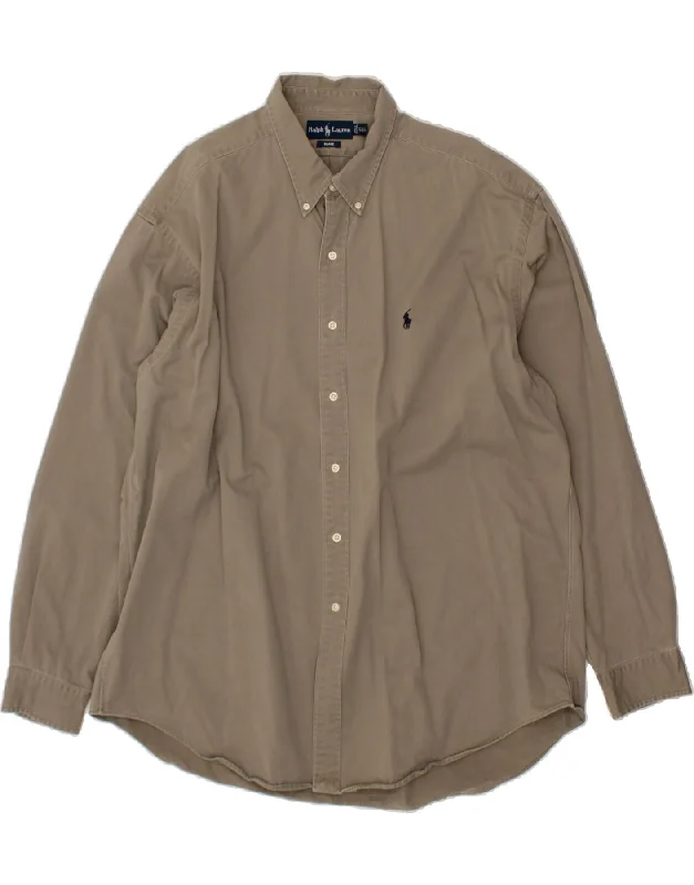 RALPH LAUREN Mens Blake Shirt 2XL Grey Cotton Denim Fabric Leather Fabric Suede Fabric