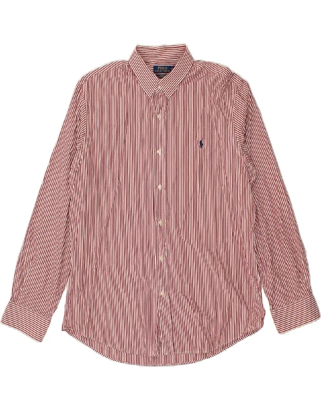 POLO RALPH LAUREN Mens Slim Fit Shirt XL Red Pinstripe Cotton Mesh Fabric Canvas Fabric Denim Fabric