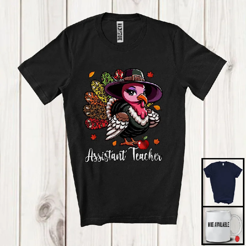 Assistant Teacher; Amazing Thanksgiving Leopard Turkey Girl Women; Proud Jobs Family Group T-Shirt Silk Blend Satin Velvet