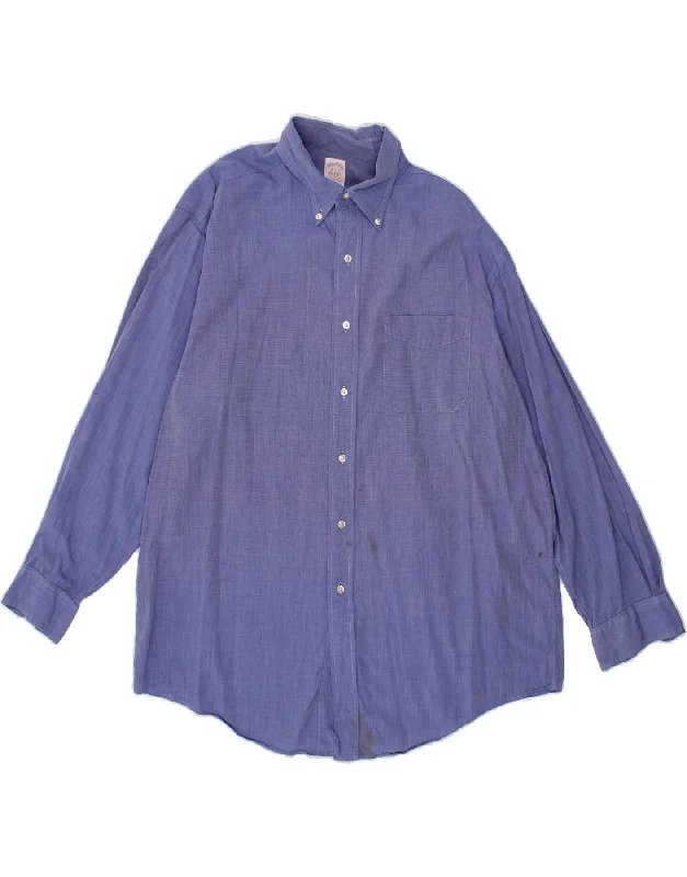 BROOKS BROTHERS Mens Shirt Size 16 1/2 Large Blue Cotton Knit Fabric Woven Fabric Fleece Fabric