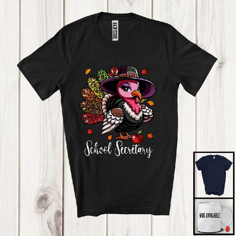 School Secretary; Amazing Thanksgiving Leopard Turkey Girl Women; Proud Jobs Family Group T-Shirt Plaid T-Shirt Polka Dot Checkered
