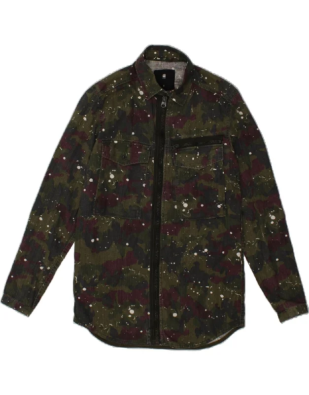G-STAR Mens Denim Shirt Small Green Camouflage Polyester Casual Formal Business