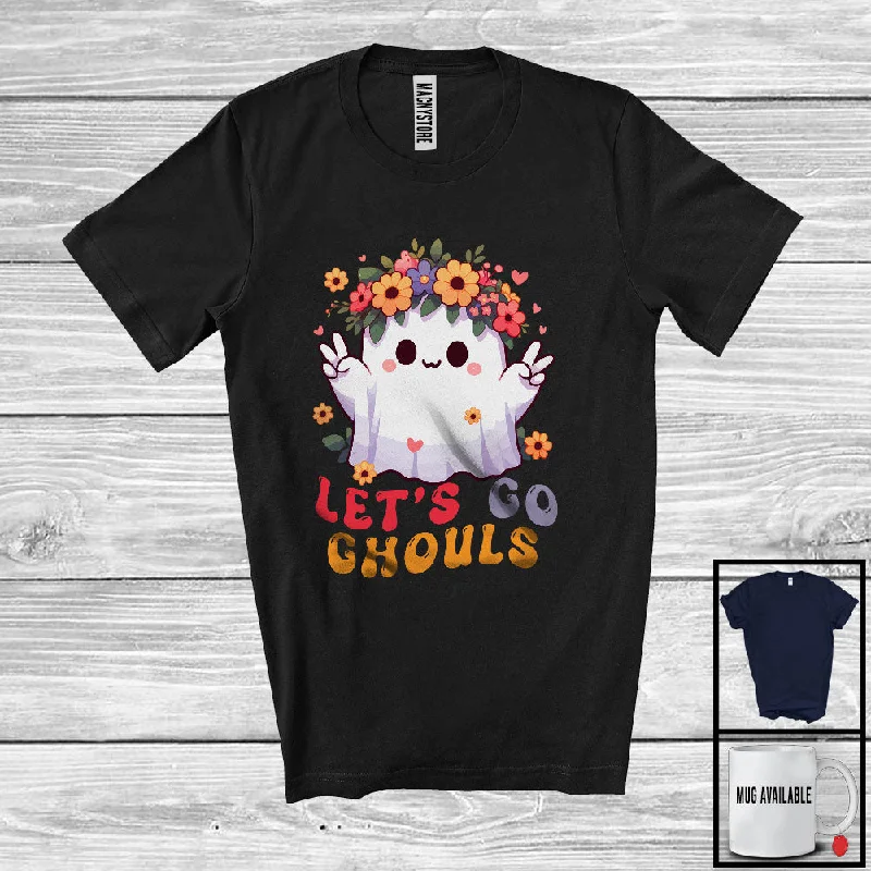 Let's Go Ghouls; Adorable Halloween Costume Flowers Boo Ghost; Girls Women Family T-Shirt Real Fur Shearling Chenille