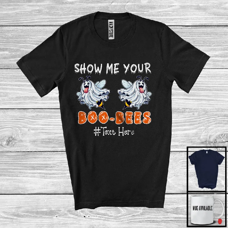 Personalized Show Me Your Boo Bees; Lovely Halloween Boo Ghost Boobs; Women Custom Name T-Shirt Mesh Canvas Denim