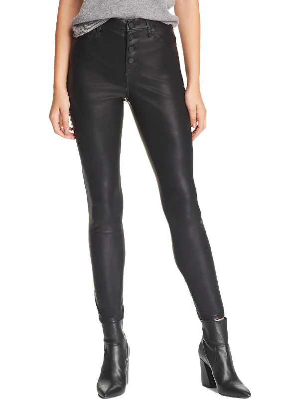 Womens Faux Leather Straight Leg Skinny Pants Classic Flared Pants