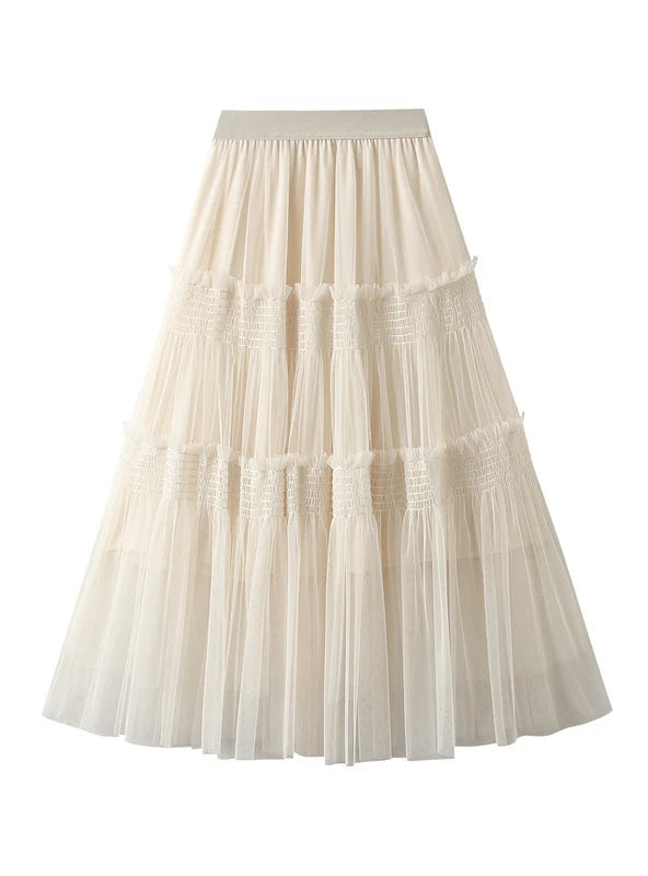 Wooden Ear Mesh Elastic Slimming Cake Skirt low waist skirt